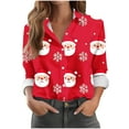 thumbnail image 2 of Uootdi Christmas Blouses for Women Dressy Casual Button Down Long Sleeve Shirts for Women Collared Cute Christmas Printed Gift T ops Business, 2 of 5