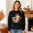 thumbnail image 5 of Ghost with Leopard Bow Imitation Patchwork Sweatshirt, Rustic Halloween Pumpkin Trick or Treat Sweater, 5 of 9