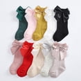 thumbnail image 5 of Baby Girls Knee High Socks 4 Pack Bow Long Stockings Infants Toddlers Ruffled Socks School Uniform Leggings, 5 of 7