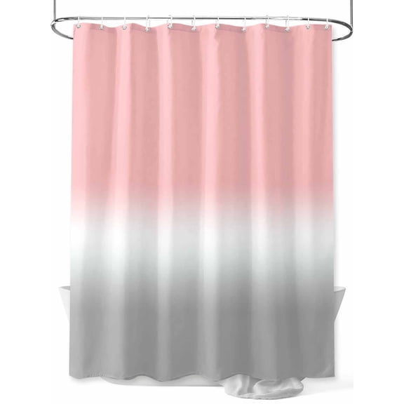 Ombre Gray Shower Curtain, and Pink Gradient Waterproof Shower Curtain Set with 12 Hooks Lightweight Washable Fabric Shower Curtains for Bathroom 60x72 Inches