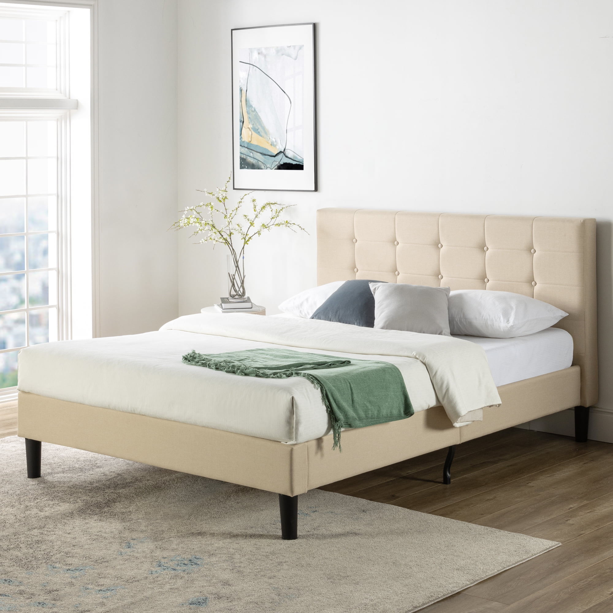 Zinus Ibidun 39" Upholstered Platform Bed Frame, Beige, King