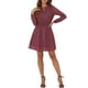 thumbnail image 1 of Vestido de fiesta de mujer Inspire Chic con escote en V, mangas largas, falda acampanada y línea A, color rojo vino, 1 of 6