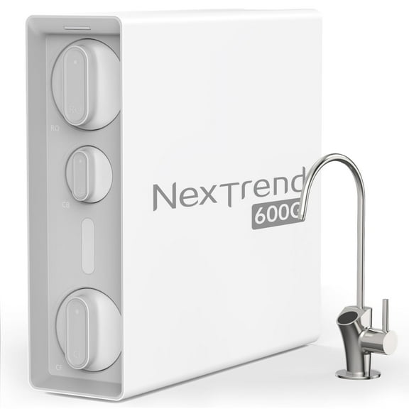 NexTrend Tankless Reverse Osmosis System 600 GPD RO Water Filter Under Sink with Smart LED Faucet for Kitchen, 7-Stage Undersink Drinking Filtration Purifier for Whole Home Fluoride 2:1 Pure to Drain