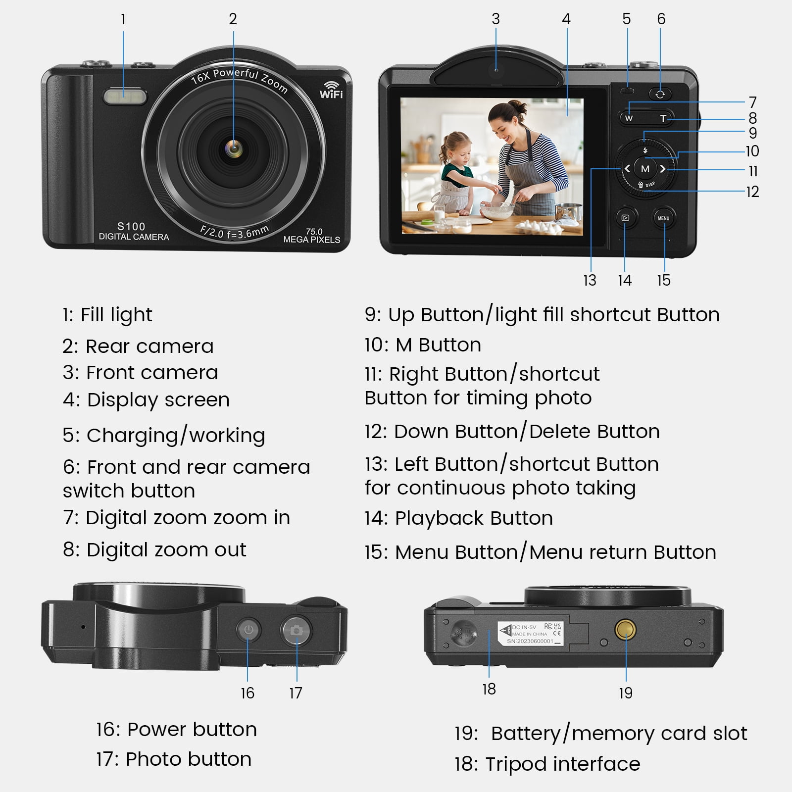 XLURC 4K Digital Camera with Wifi 75MP Vlogging Camera with Dual Lenses Touch Screen Camera for Photography 16X Zoom for Beginners,Teens & Travel Vloggers