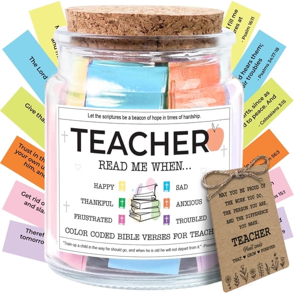 NewEleven Bible Verse Jar for Teacher - Christian Teacher Appreciation Gift, Inspirational Thank You Gift from Student