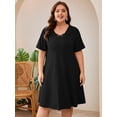 thumbnail image 6 of SHOWMALL Women's Plus Size Short Sleeve Dress with Pockets, Criss Cross V-Neck Casual T-Shirt Dress, Black 2X Soft Breathable Summer Dress, 6 of 8