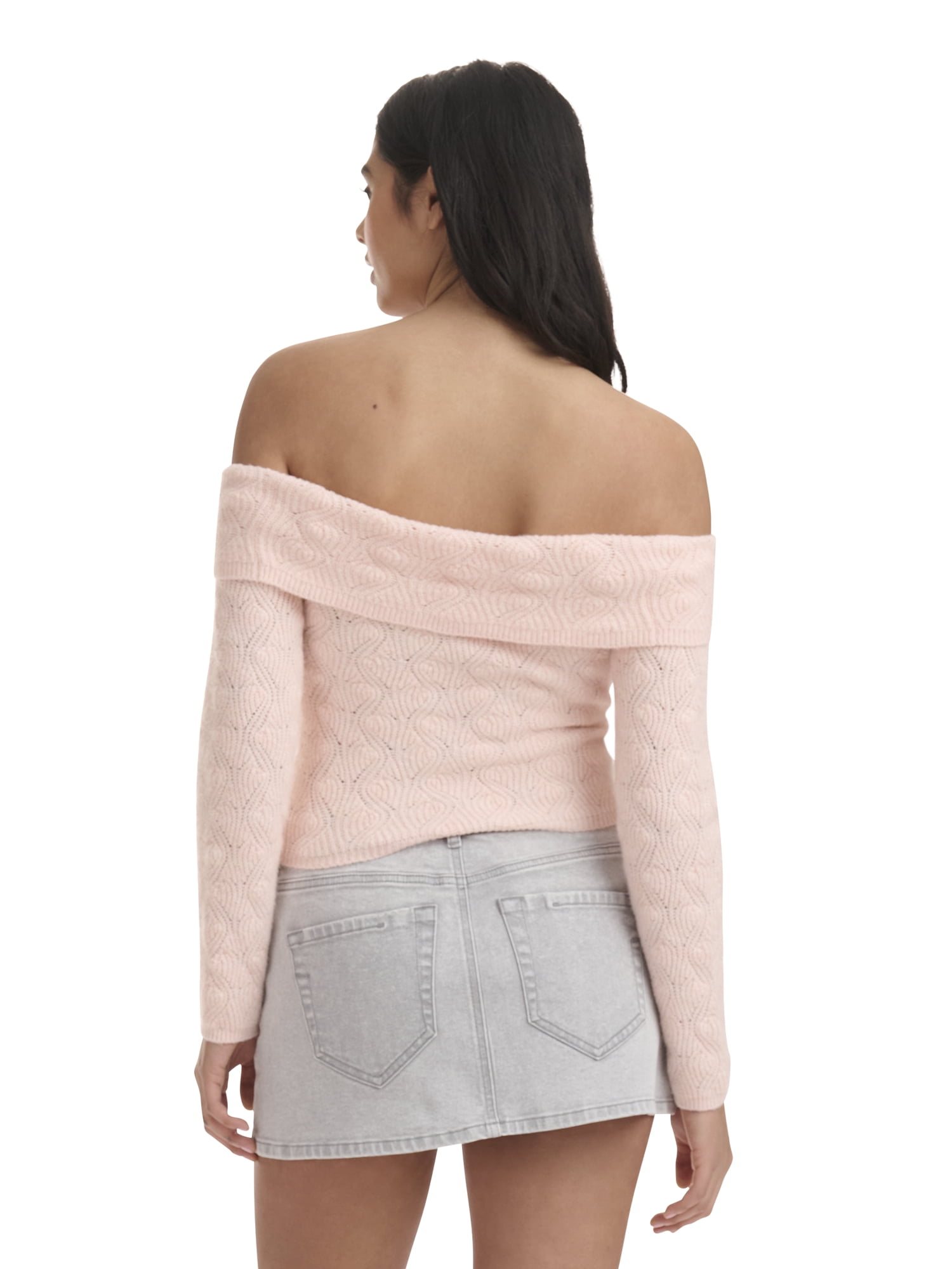 Mills by Millie Bobby Brown Women's Pointelle Foldover Sweater, Sizes XXS- 4X