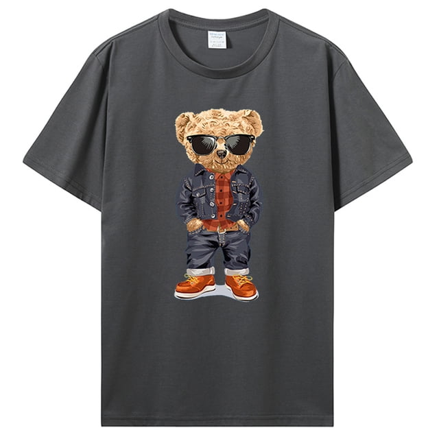Camiseta vaquera de oso de peluche con manos en bolsillos para hombre ropa de calle informal camisetas de algodón transpirables