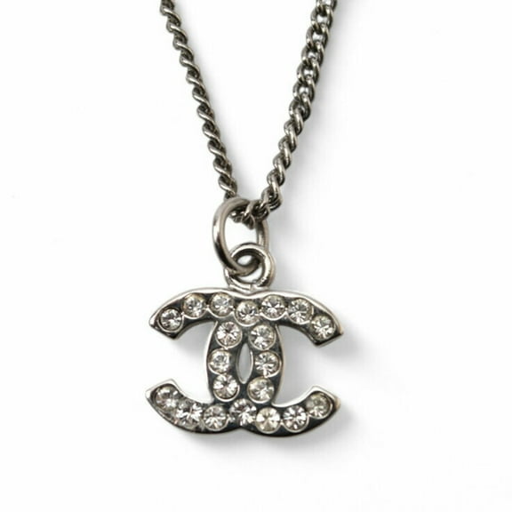 Pre-Owned Chanel Necklace Pendant CHANEL Coco Mark CC Rhinestone Silver White A28942... (Good)