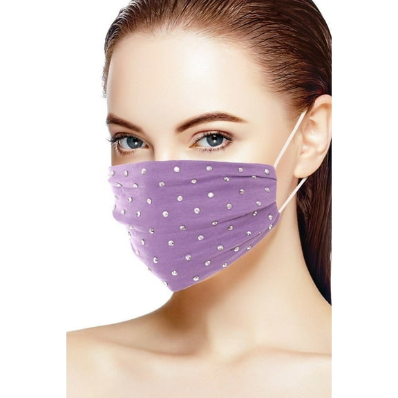 3d Shiny Silver Metal Studs Cotton Fashion Face Mask Lavender