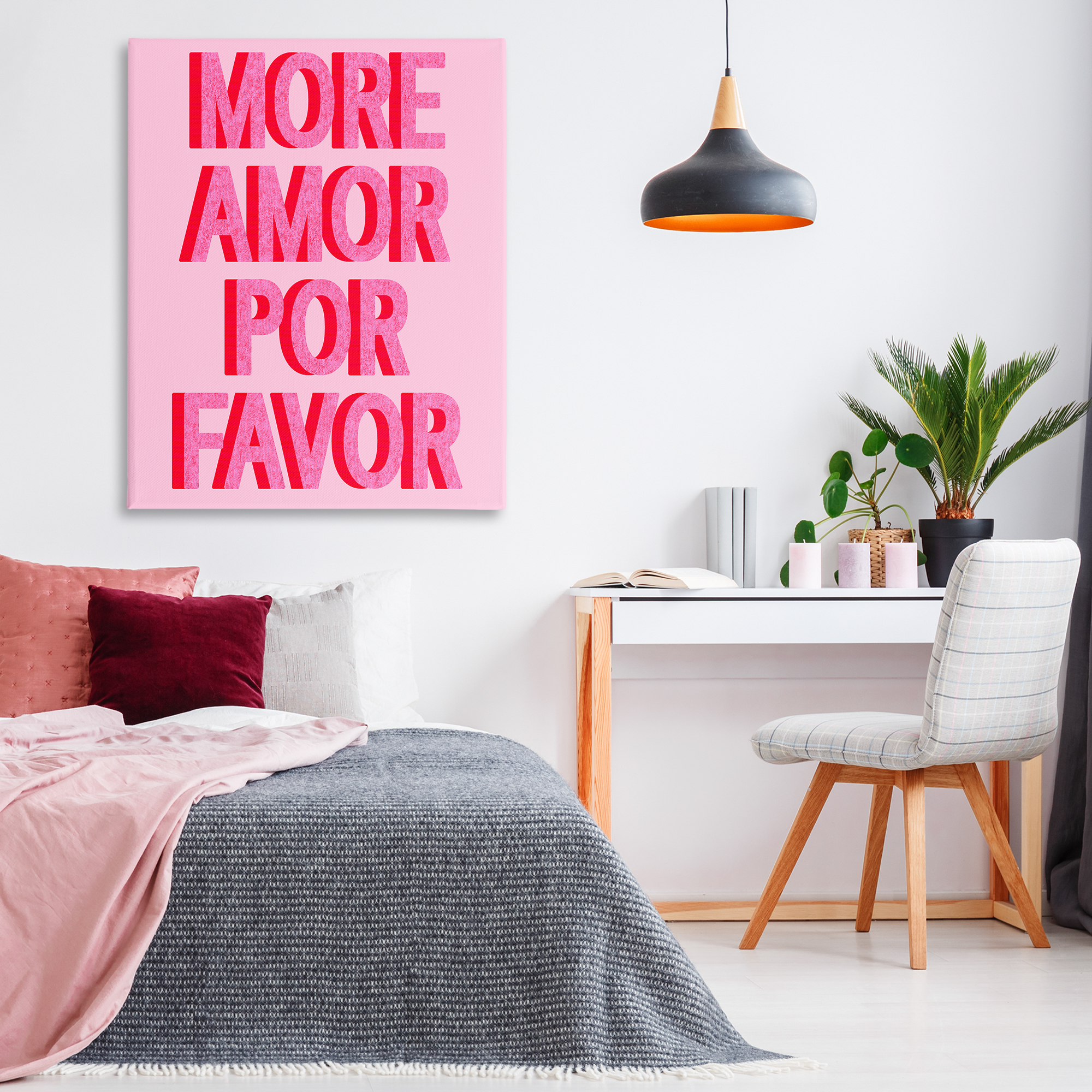 Stupell Industries Pink More Amor Typography Painting Gallery Wrapped Canvas Art Print Wall Art, 36 x 48