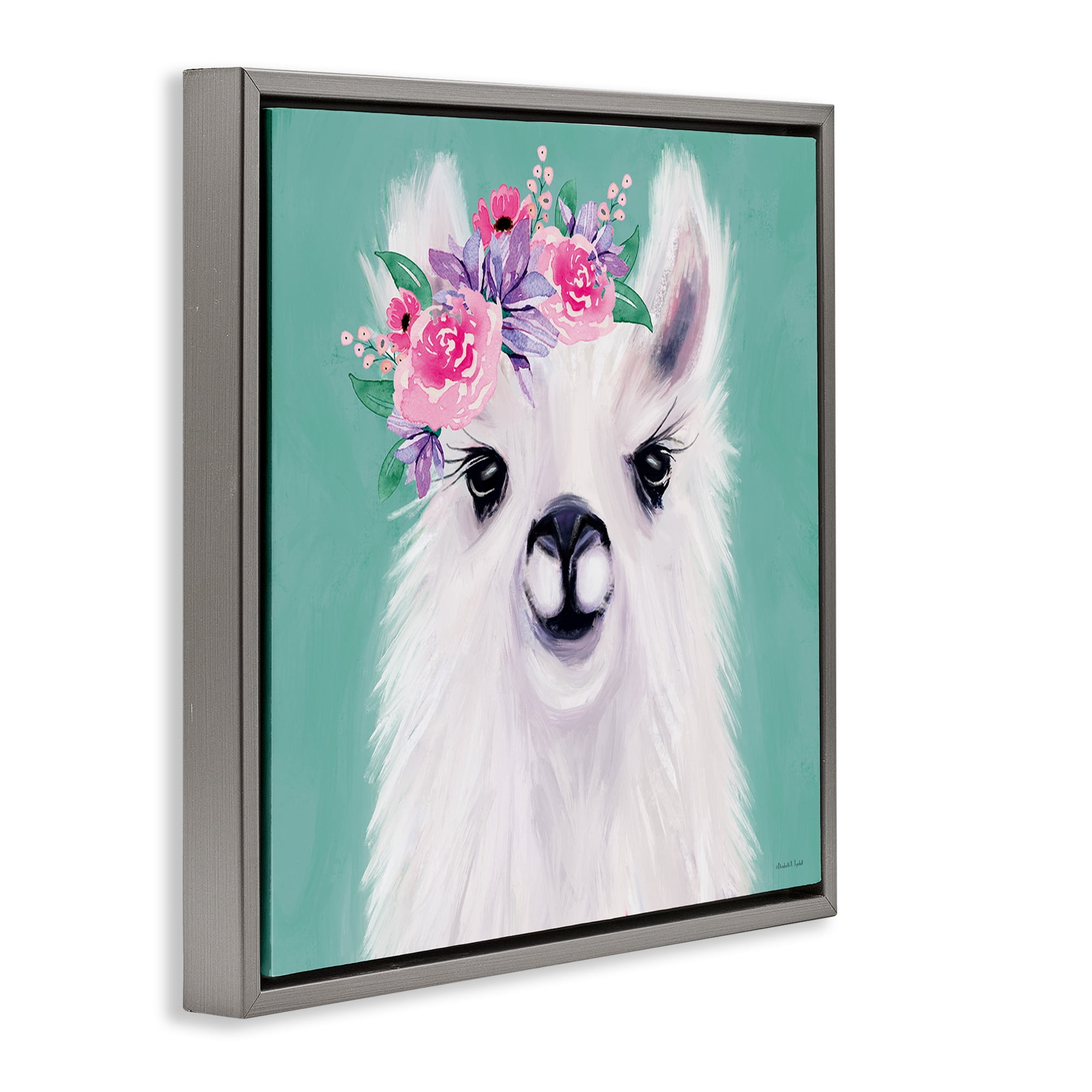 Stupell Industries Fluffy Floral Alpaca Animals & Insects Painting Gray Floater Framed Canvas Art Print Wall Art, 25 x 25