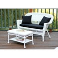 thumbnail image 2 of Jeco Black Wicker Patio Love Seat And Coffee Table Set With Tan Cushion-Color:Black,Material:Wicker, 2 of 4