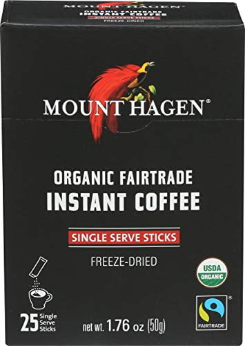Mount Hagen Organic Instant Regular Coffee, 25 Count Single Serve packet Net wt 1.76 oz (50g)