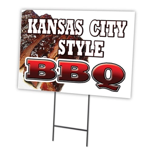 KANSAS CITY STYLE BBQ 12"x16" Yard Sign & Stake | Advertise Your Business | Stake Included Image On Front Only | Made in The USA