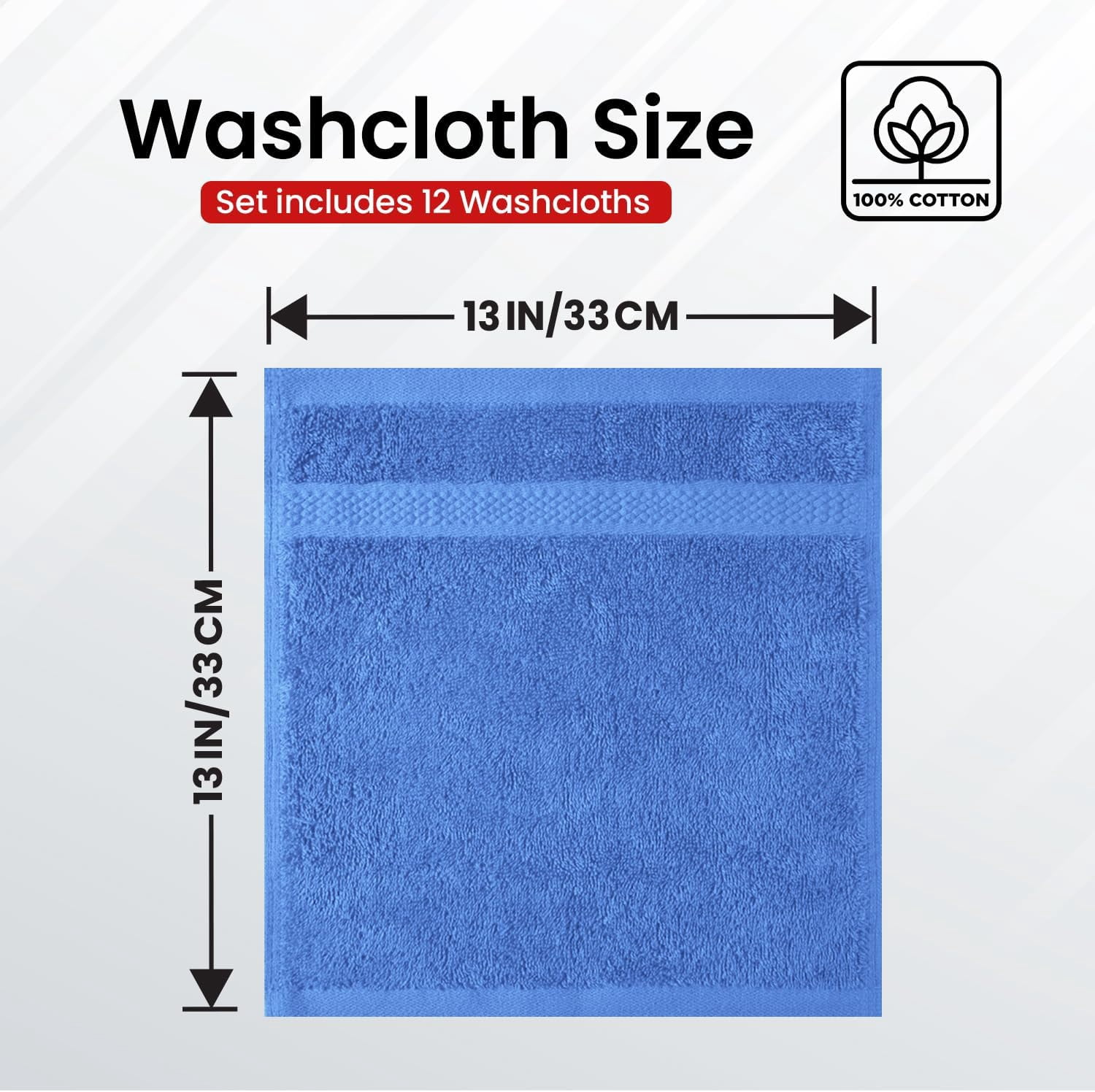 Infinitee Xclusives 12 Pack Premium Blue Soft Wash Cloths and Face Towels, 13x13 100% Cotton