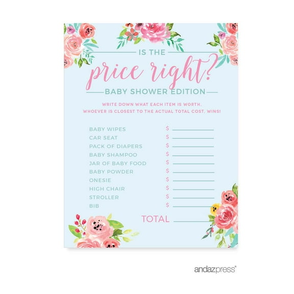 Baby Shower Pink Roses English Tea Party, Is the Price Right Game Cards, 20-Pack, Games