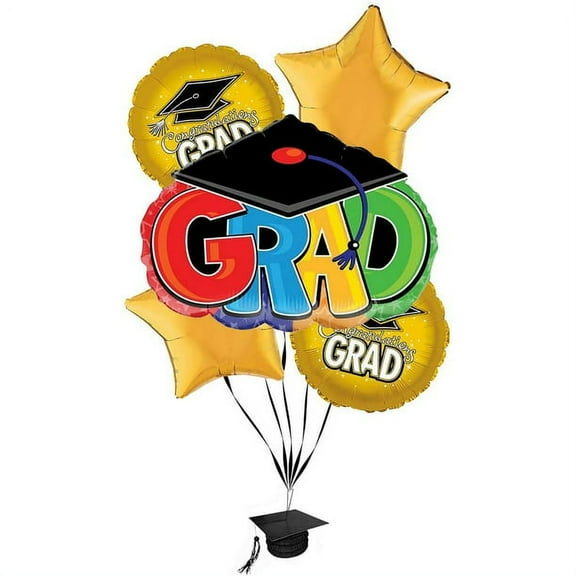 PMU Congrats Grad Cap Balloon Bouquet | Graduation Decoration Mylar Balloons | Graduation Balloons Class of 2024 Decor | Celebrate Success with Vibrant Graduation Balloons | Gold (5/Pkg) Pkg/1