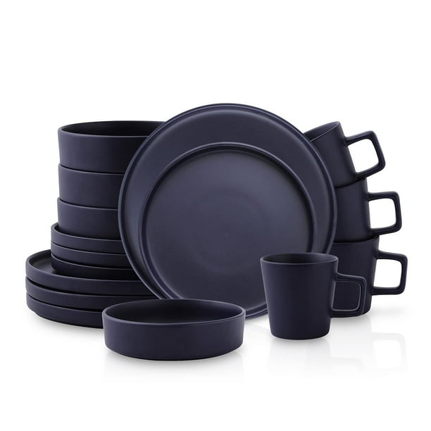 Stone Lain Cleo Modern - Vajilla De Gres (16 Piezas, Platos Y Cuencos, Vajilla Para 4 Personas), Color Azul Oscuro