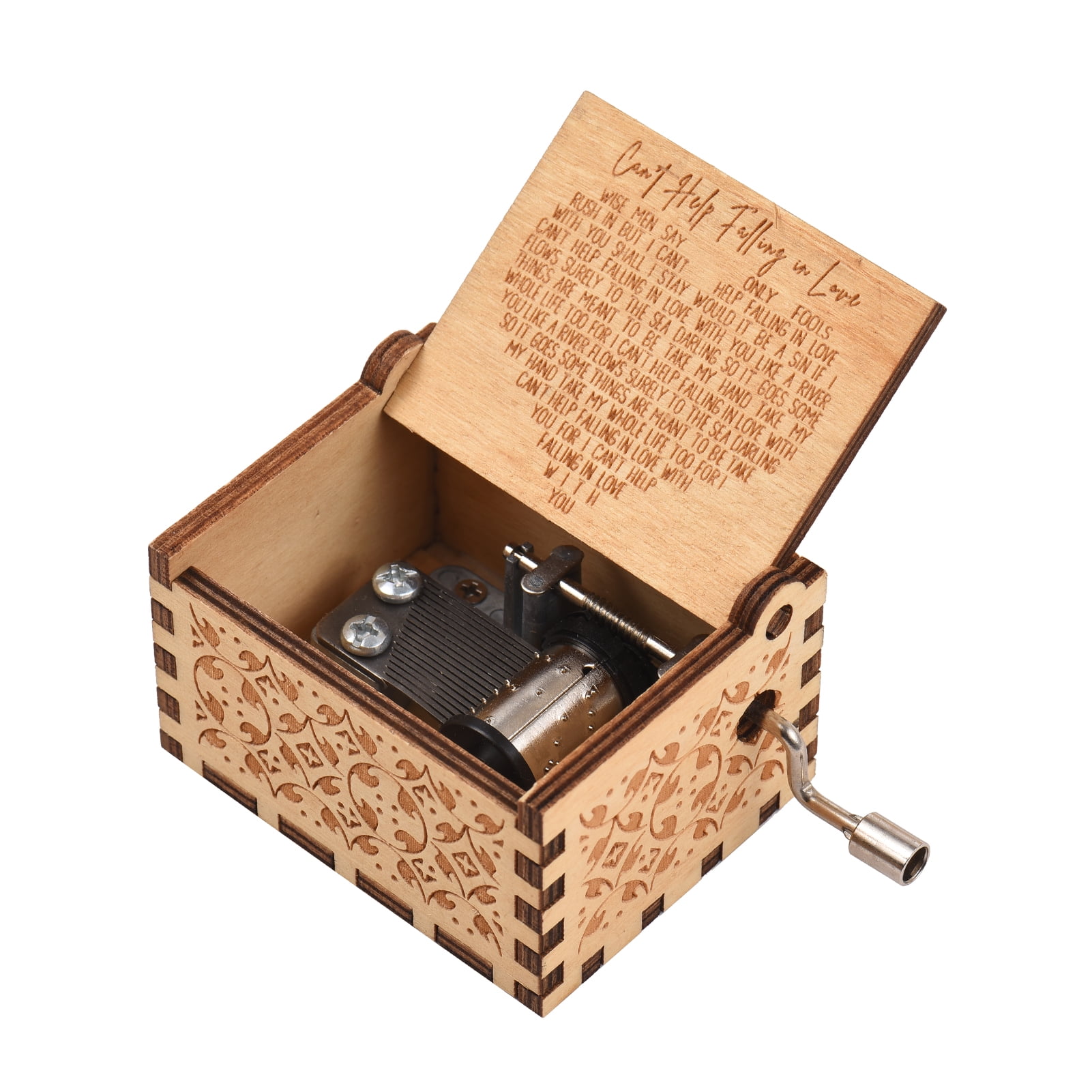 Gecheer Vintage Wooden Music Box Palmsize Hand Crank Wood Case