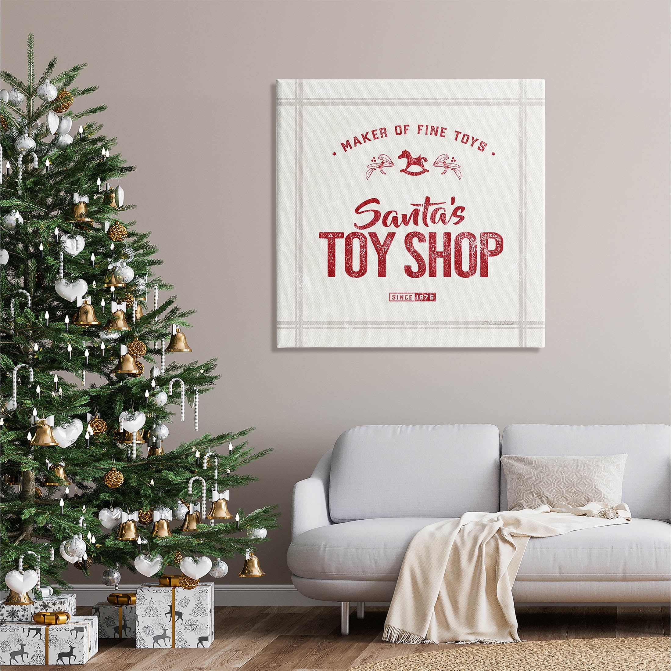 Santa's Toy Shop Vintage Sign Holiday Graphic Art Gallery Wrapped Canvas Print Wall Art