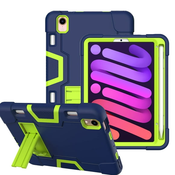 Mignova for iPad Mini 6 6th Generation 8.3 inch Case,Heavy Duty Rugged Shockproof Kids Friendly Hybrid Built-in Stand Protective Case for iPad Mini 6 (6th Generation) 2021 Release(Navy/Green)