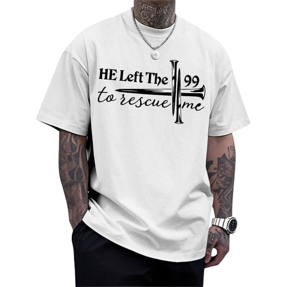 Ankishi He Left The 99 To Rescue Me Tshirt Crew Neck Oversized Men Christian Tee Short Sleeve Casual Tops for Date