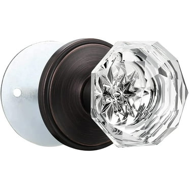 4 Pack Glass Door Knobs Interior for Hall and Closet, Crystal Half-Dummy Door Knob, Oil Rubbed Bronze