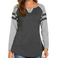thumbnail image 3 of Elainilye Fashion Long Sleeve Shirts for Women Splicing V-neck Contrasting Colors Raglan Sleeves Knitted Bottoming Shirt Tops,Gray, 3 of 8