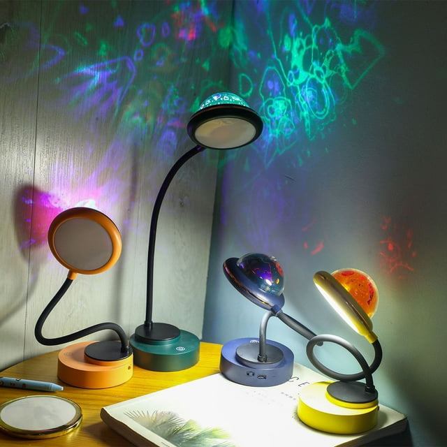 Xihbxyly Lámpara de Mesa Led, Control de Brillo Ajustable, Recargable Por Usb, Cuello de Cisne Flexible de 360°, Diseño de Clip Multiusos, Miniproyector de Estrellas, Ideal para Mesita de Noche y Esc
