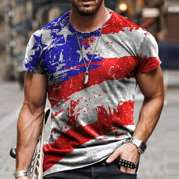 Mens American Flag T-Shirt Slim Summer Casual Short Sleeve Graphic ...