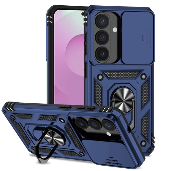 Decase for Samsung Galaxy S26 Case,Rugged Ring Holder Kickstand Heavy Duty Hybrid Case with Slide Lens Cover,Shockproof Dual-Layer Hard Phone Case,Blue