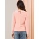 thumbnail image 5 of Blusa de manga larga Allegra K con volante en contraste y cuello Peter Pan para mujer Rosa L, 5 of 6