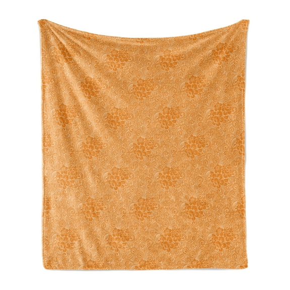 Orange Soft Flannel Fleece Blanket, Rococo Style Floral Pattern with Rich Old Swirls and Floral Elements Foliage, Cozy Plush for Indoor and Outdoor Use, 60" x 80", Orange and Beige, by Ambesonne