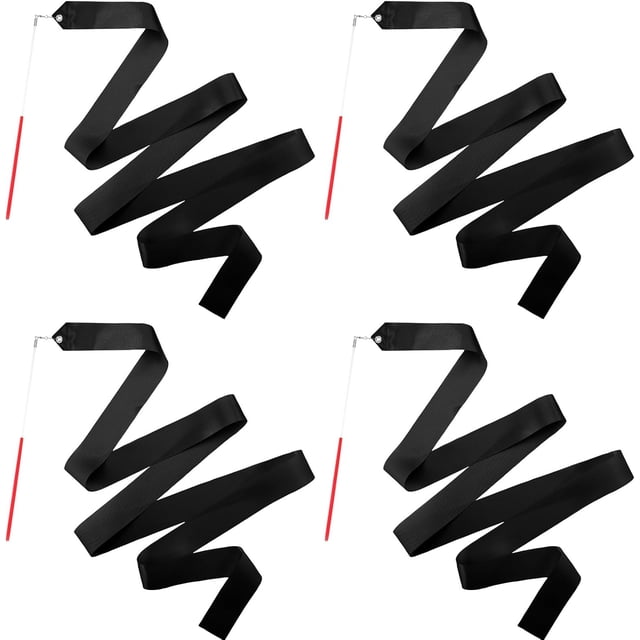 SUTENGDA 4PCS Black Dance Ribbons Party Favors for Kids Rhythmic Gymnastics Birthday Party Decoration Kids Circus Carnival Ribbon Dancer Wands Twirling Ribbon Streamers