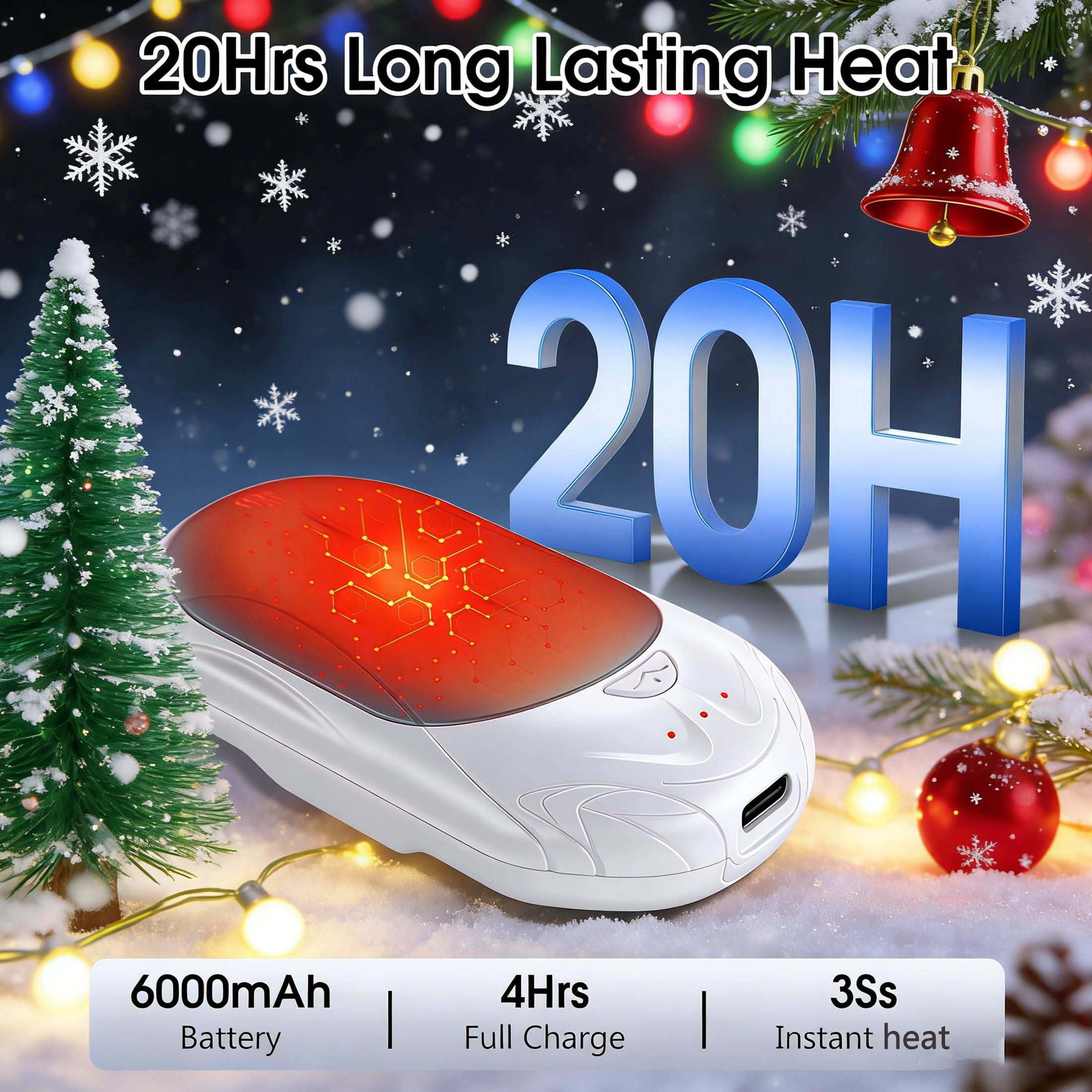 OUTJUT 2-Pack Hand Warmers Rechargeable 6000mAh Portable Pocket Warmer, 3 Heating Modes USB Split Rechargeable Hand Warmer Suitable for Outdoor Sports, Camping, Ideal Gift for Christmas, Black/White