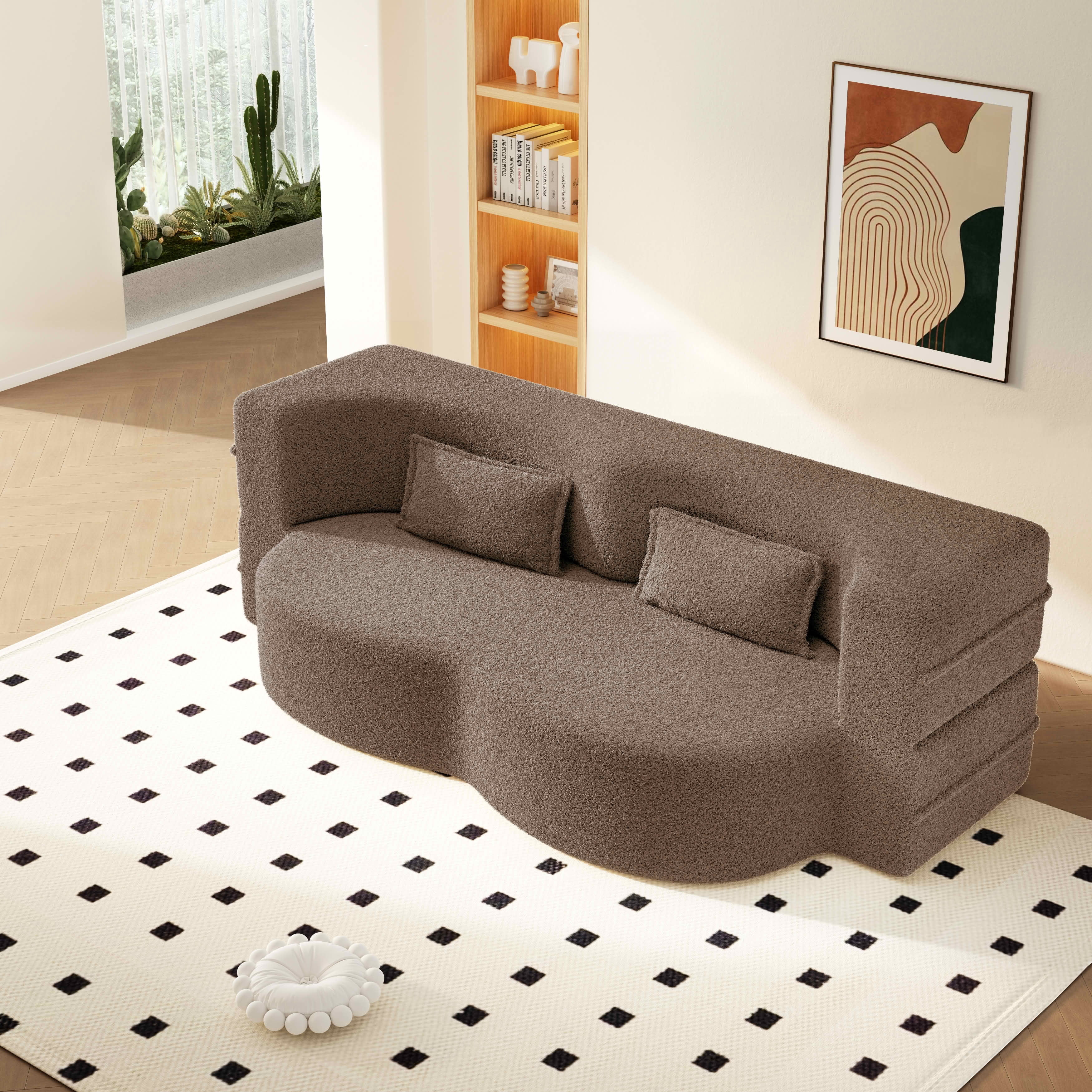MAYEERTY Twin Corduroy Foldable Foam Floor Sofa Bed, Zero Assembly Vacuum Compressed Sleeper with 2 Pillows