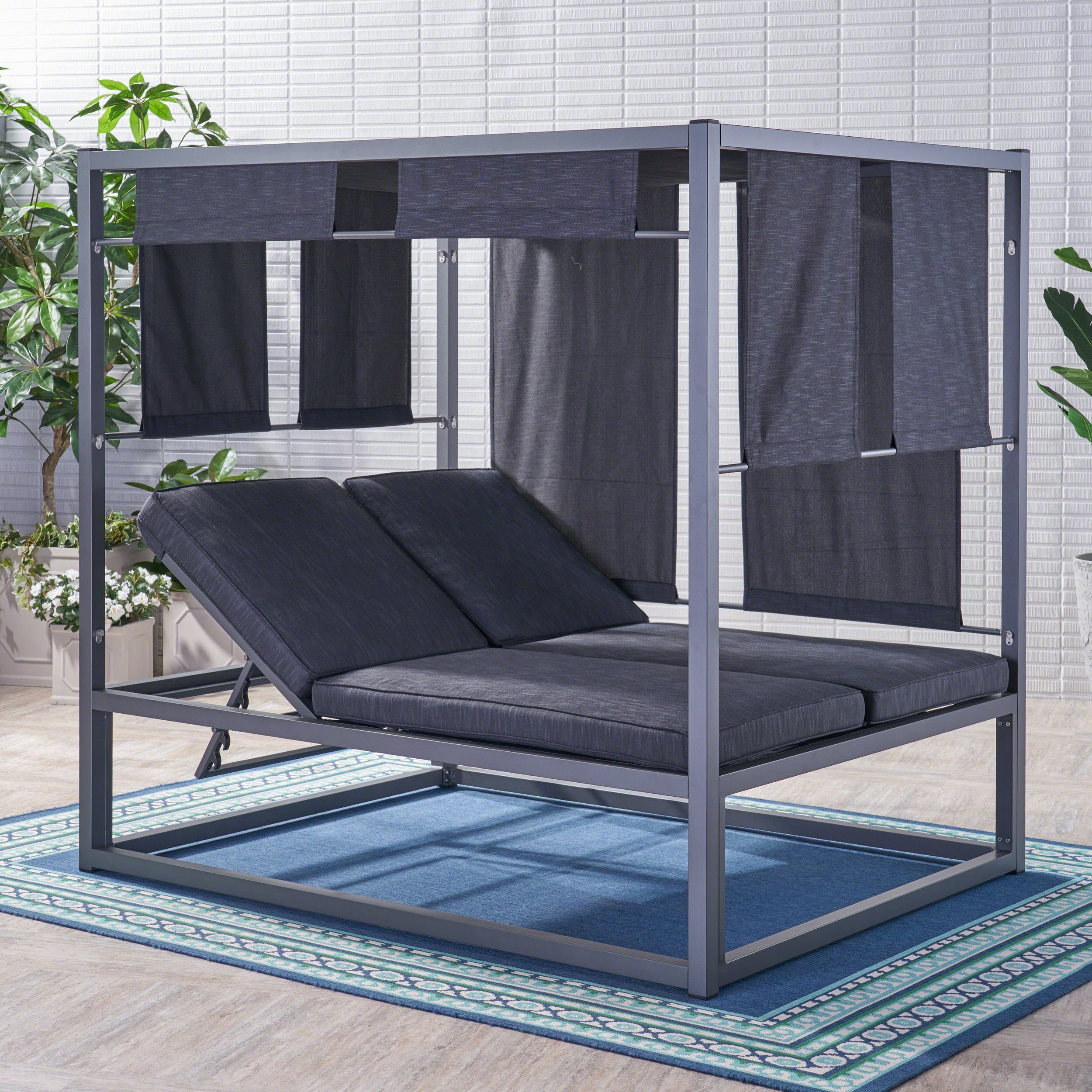 Chad Outdoor Aluminum Daybed with Canopy, Dark Grey, Grey ...