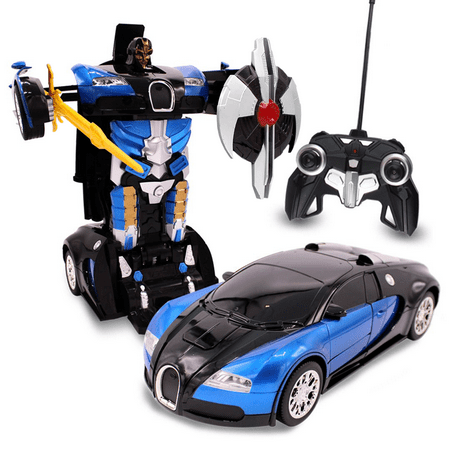 Kids RC Toy Car Transforming Robot Remote Control with One Button Transformation, Realistic Engine Sounds, 360 Speed Drifting, Sword and Shield Included Toys For Boys 1:14 Scale