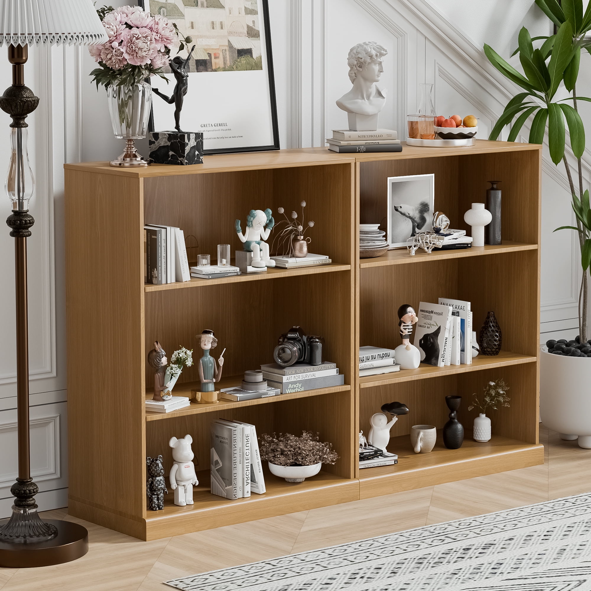 MAYEERTY 16*31*41"Natural Wood Grain Storage Cabinet with Adjustable Shelves for Living Room, Doorless Bookcase