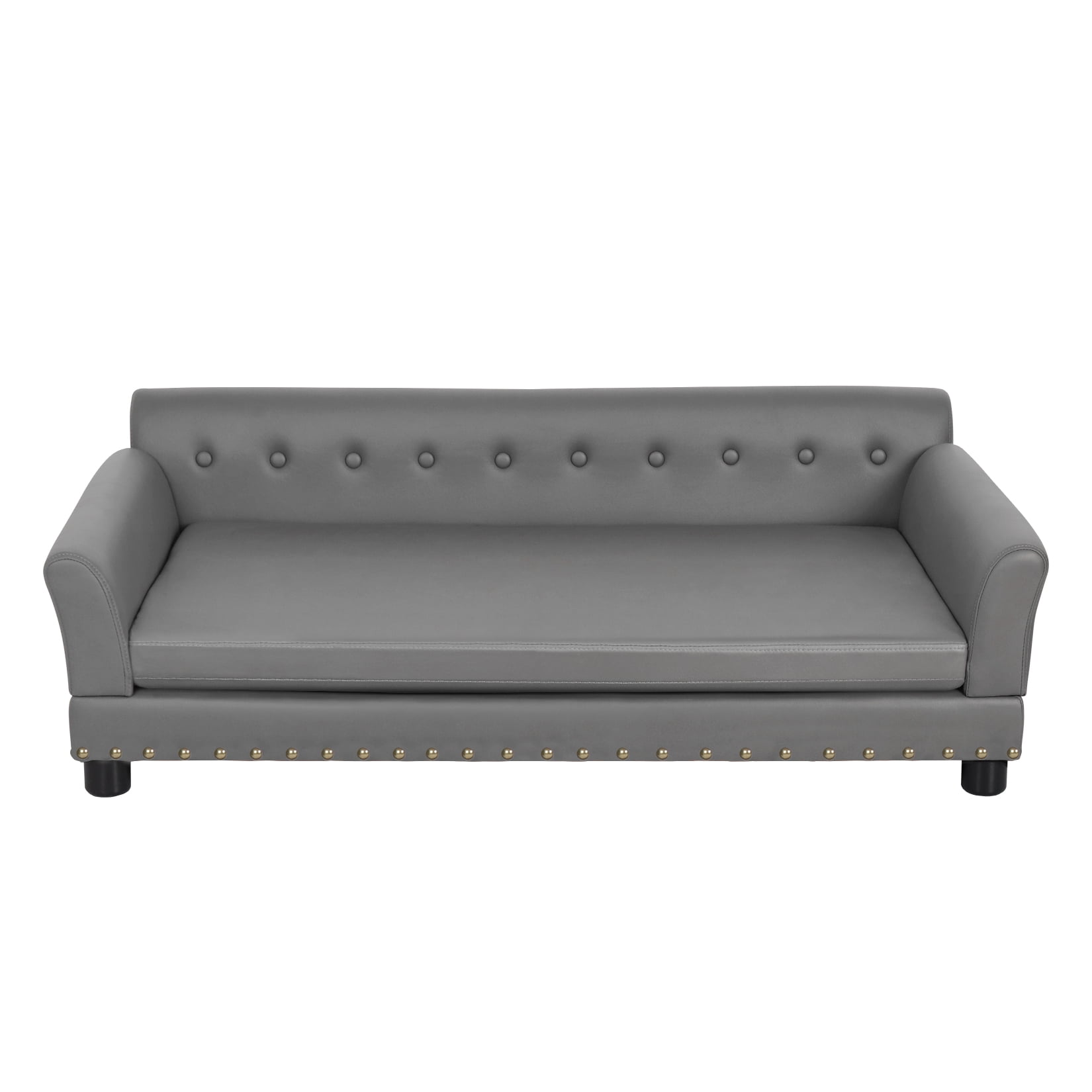 BingoPaw Extra Large Wooden Frame Raised Lounge Bed Dog Sofa Couch with Comfortable Cushion Mat Grey