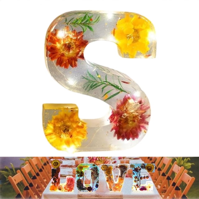 Handmade Floral Night Light Floral Resin Night Light Letter Floral Resin Night Light Flower Resin Letters With LED Light Floral Battery Operated Night Lights First Apartment Must Haves Sensory Room
