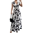 thumbnail image 2 of JoveMarine Summer Dresses for Women 2026 Floral - Print V-Neck Long Waist Cinching Flowy Maxi Dress with Elastic Back for Beach Resort,White L, 2 of 7