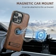 thumbnail image 3 of for iPhone 15 Magnetic Case, Compatible with MagSafe, Built-in Kickstand, Support Car Mount, Slim Premium PU Leather Retro Wireless Charging Phone Case for iPhone 15, Brown, 3 of 10