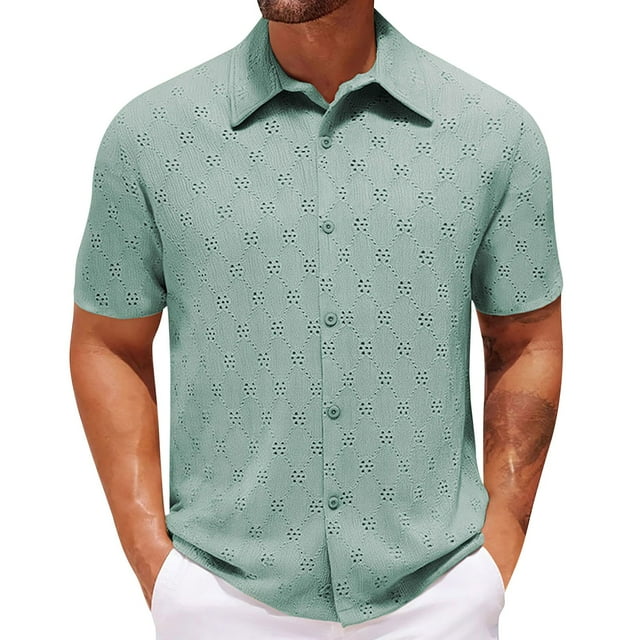 Blusa y camisa de manga corta con cuello vuelto para hombre, informal, de verano, de punto, de color liso, con cuello abierto, transpirable, de manga corta, con cuello de manga corta, tops para hombre