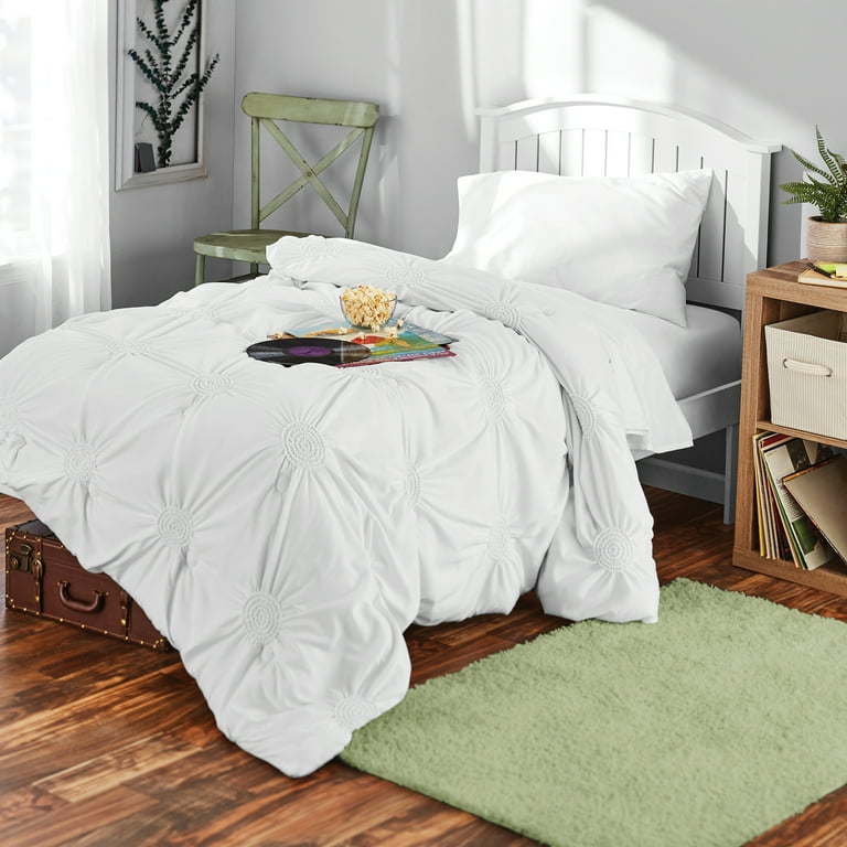 Mainstays Solid Elastic Circle Ruched Microfiber Comforter White Twin Twin Xl Walmart
