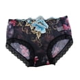 thumbnail image 3 of opvise Women Panties Rose Embroidery Flower Print Mid Waist Stretch See-through Lace Sexy Briefs Black L, 3 of 8