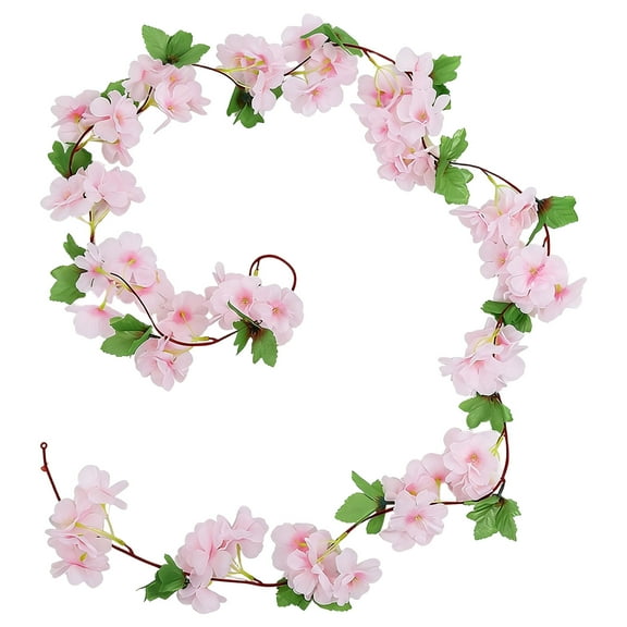 Artificial Cherry Blossom Flower Vines Bulk, Faux Cherry Hanging Garland, Pink Flower Vines, Silk Pinks Flowers Garland with Green Leaves for Party Decor, 1 Pcs, 7.55 Ft