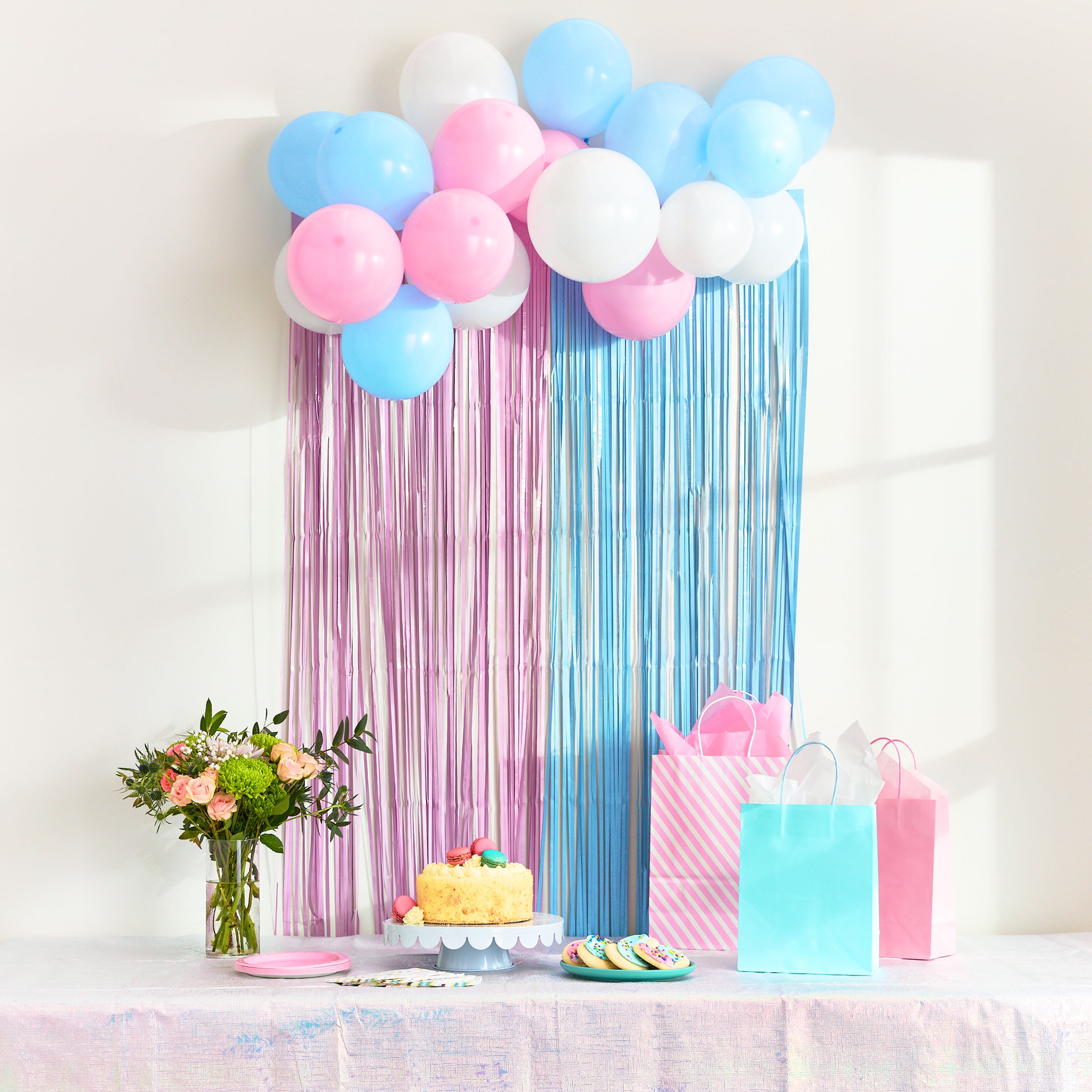 Pink/Blue Baby Shower Latex Balloon Door Fringe Decoration, 35" x 95", 17 Pieces, by Way To Celebrate