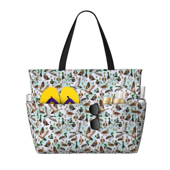 Disketp Mallard Ducks Wild Birds1 Bolsa de Playa de Gran Capacidad, Bolso Impermeable y a Prueba de Arena para Mujer, Ideal para Playa, Piscina y Natación